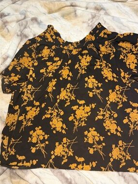 THML Black Blouse with Mustard Floral Print
